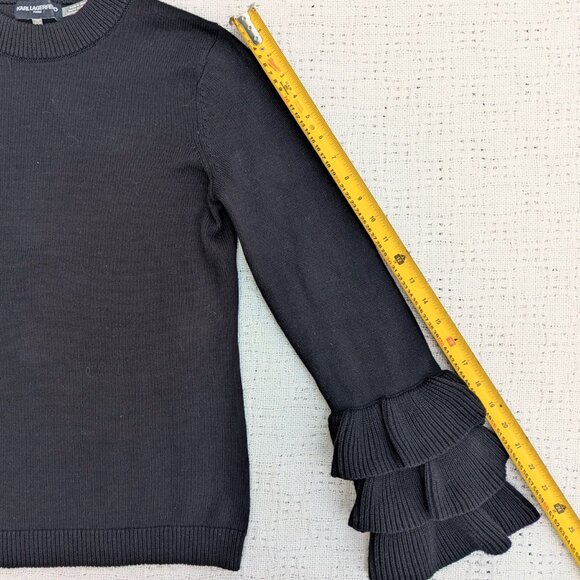 Karl Lagerfeld Paris Black Tiered Ruffle Sleeve Women's Sweater Size XS - Picture 6 of 7